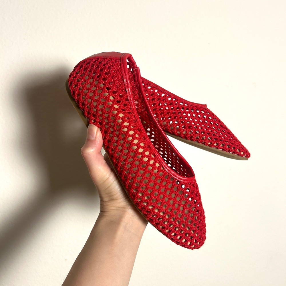 Coconuts by Matisse Red Textile Crochet Marta Mesh Flat Shoes Womens Size 6 NWT